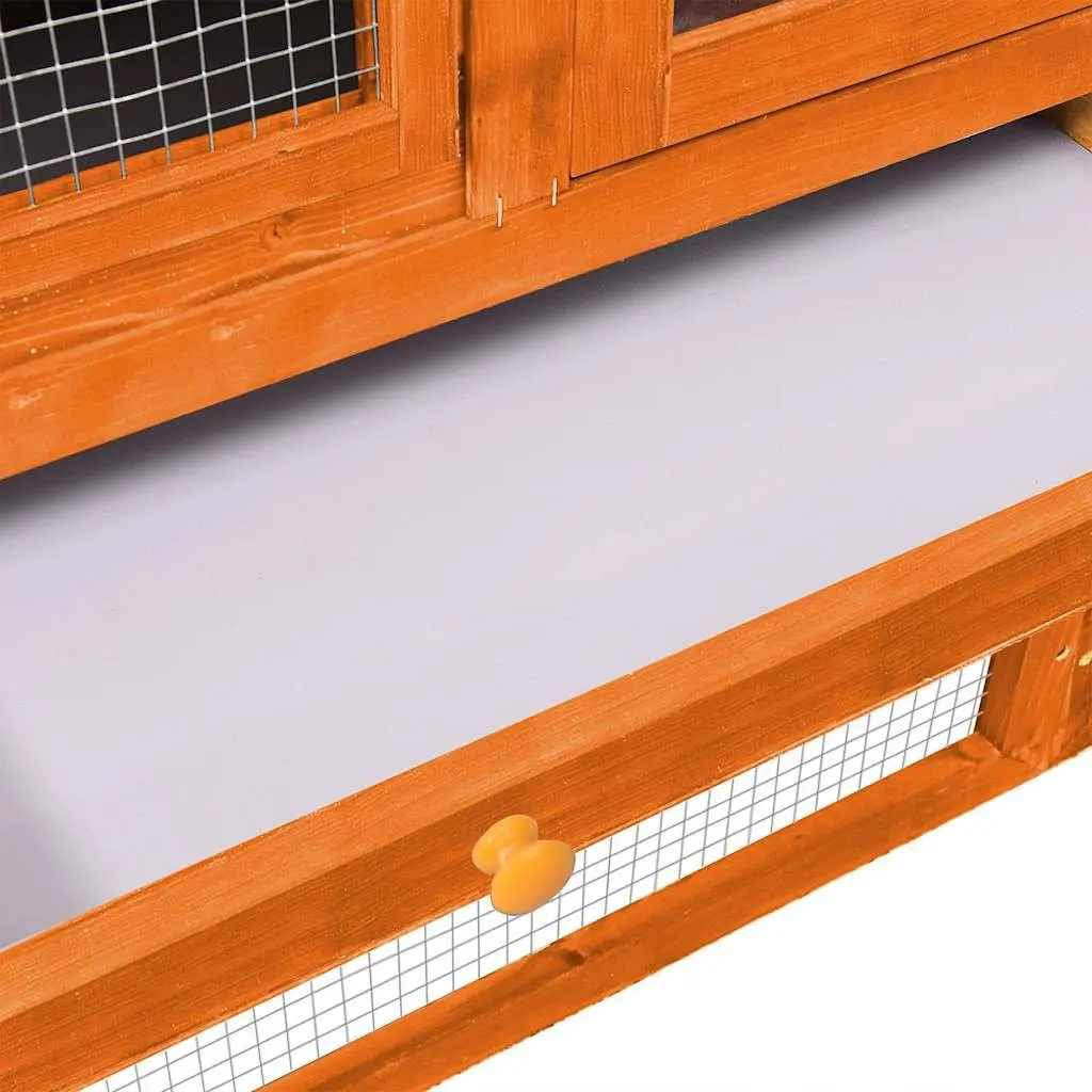 Rabbit Hutch 2-Tier Wooden Small Animal Cage with Ramp 140 x 63 x 120 cm Brown