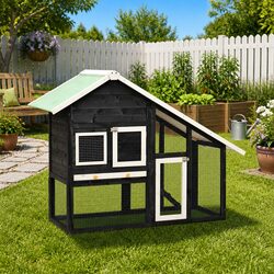 Rabbit Hutch Two Storey Grey White Wooden Cage Small Animal Pet House Enclosure