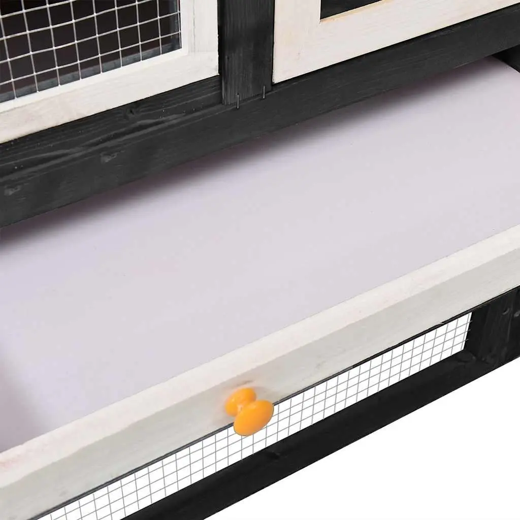 Rabbit Hutch Two Storey Wooden Cage Small Animal Pet House Grey White