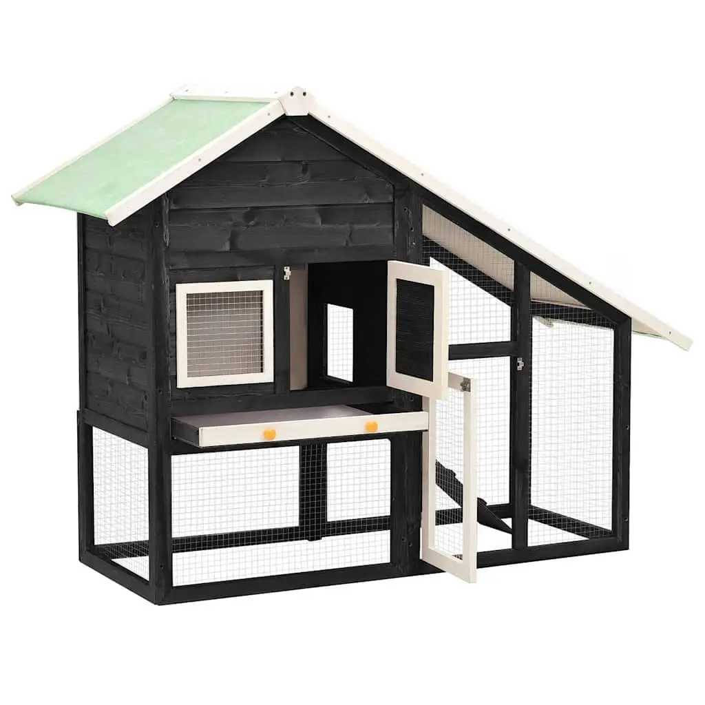 Rabbit Hutch Two Storey Wooden Cage Small Animal Pet House Grey White