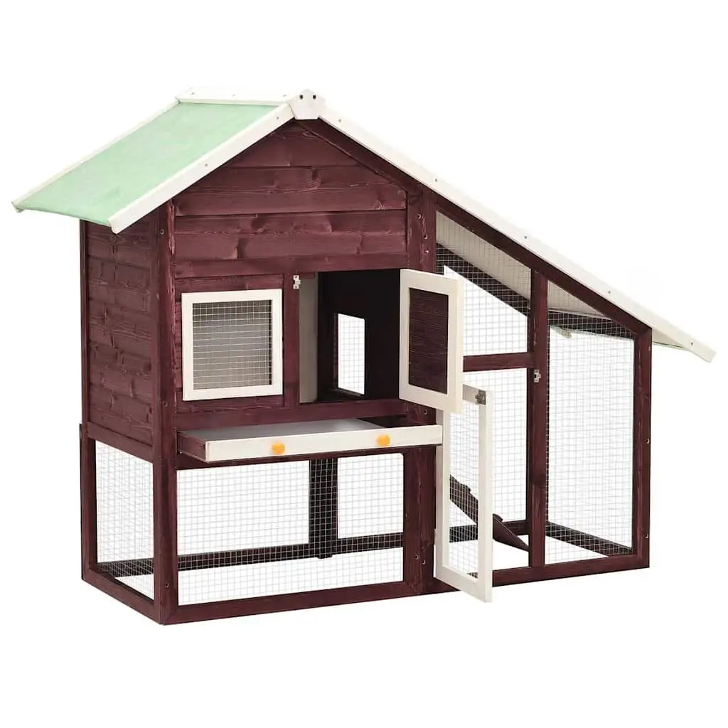 Rabbit Hutch Two-Tier Small Animal Cage Wooden Firwood Frame Steel Mesh Doors