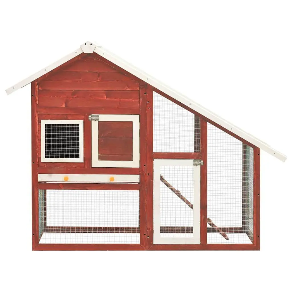 Rabbit Hutch 2-Layer Outdoor Pet House Red Wooden Small Animal Cage with Ramp