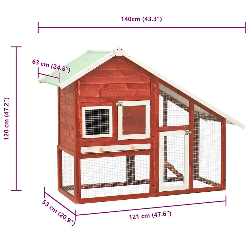 Rabbit Hutch 2-Layer Outdoor Pet House Red Wooden Small Animal Cage with Ramp