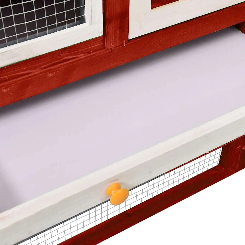 Rabbit Hutch 2-Layer Outdoor Pet House Red Wooden Small Animal Cage with Ramp