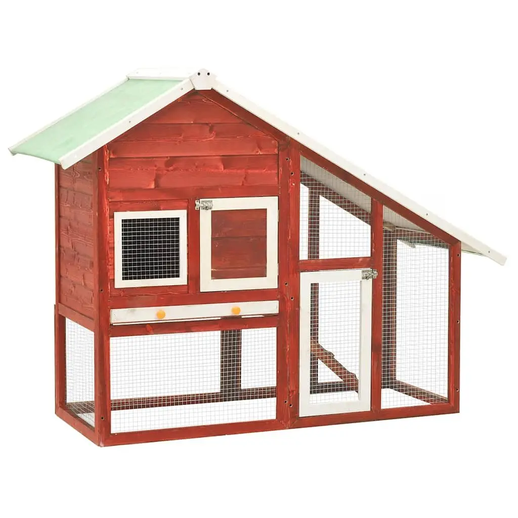 Rabbit Hutch 2-Layer Outdoor Pet House Red Wooden Small Animal Cage with Ramp