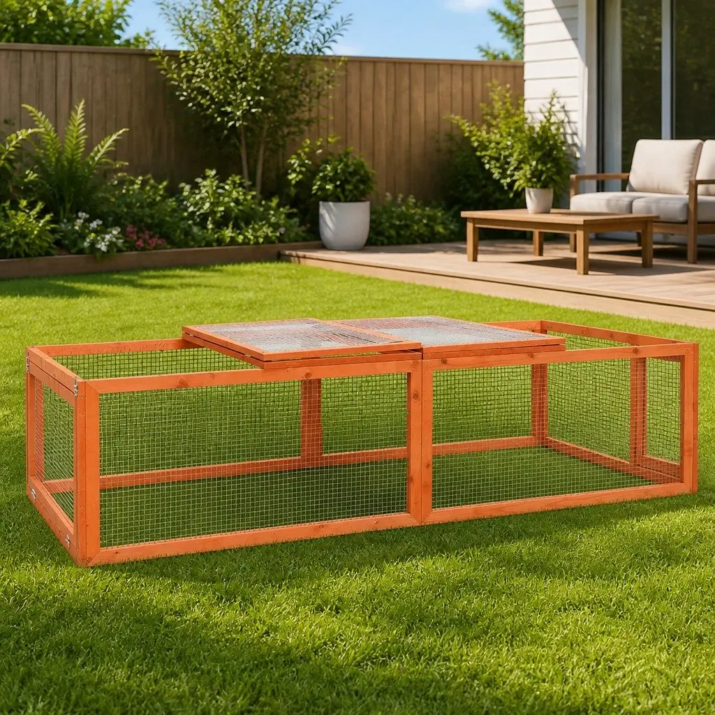 Rabbit Hutch Wooden Outdoor Enclosure Small Animal Pet Cage Garden House 183cm