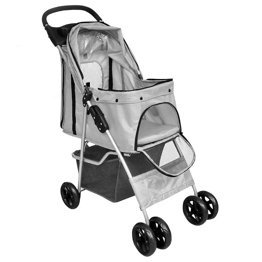 Pet Stroller Dog Cat Travel Carrier Folding Lightweight Grey