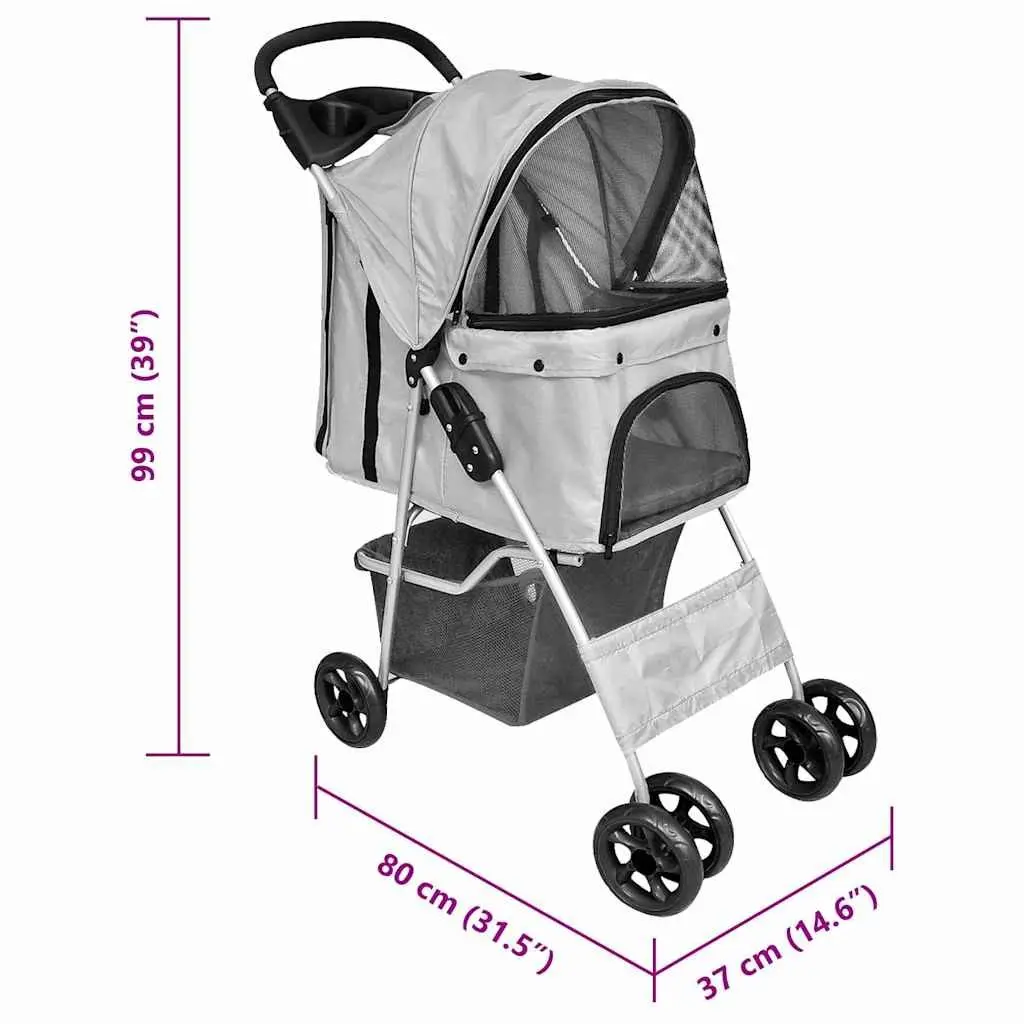 Pet Stroller Dog Cat Travel Carrier Folding Lightweight Grey