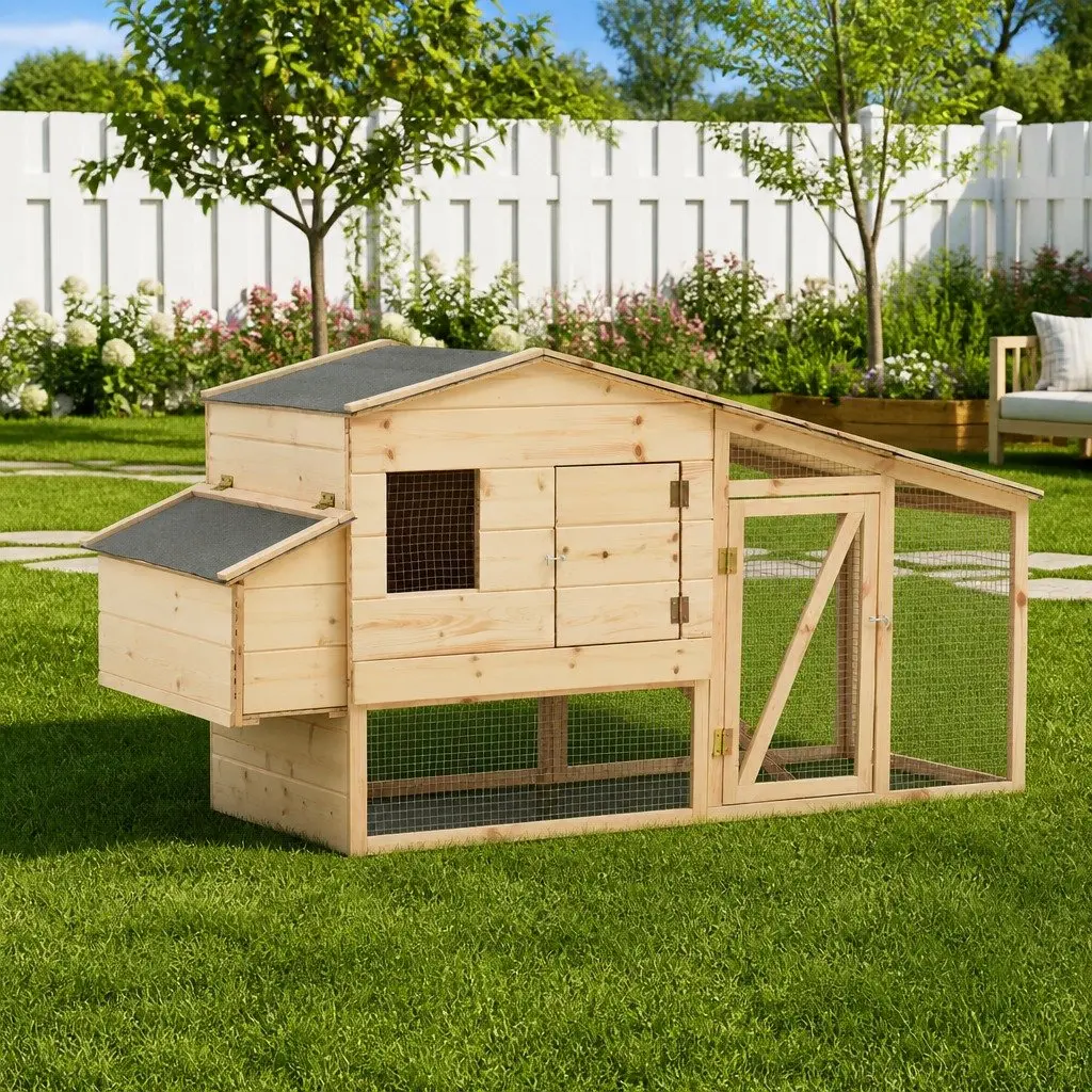 Chicken Cage Hutch Solid Pine Wood Brown 178x67x92cm