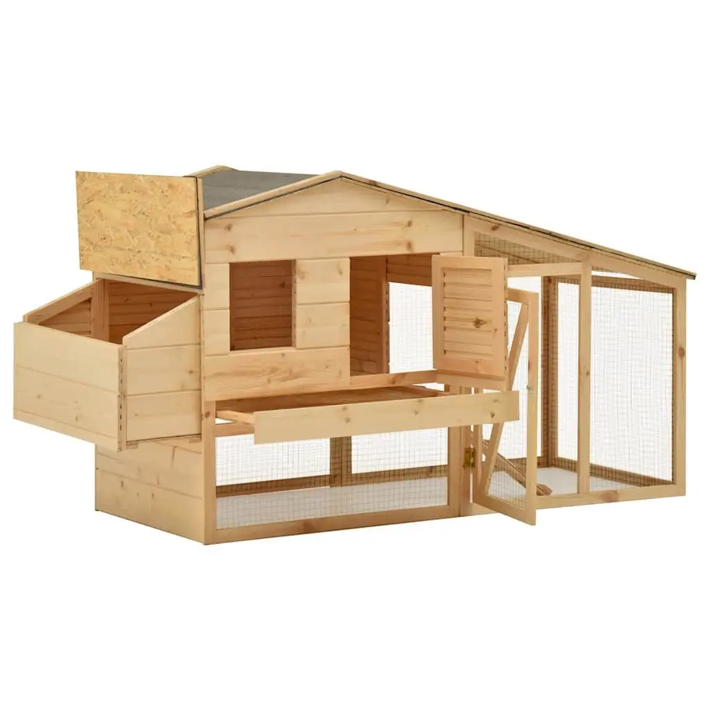 Chicken Cage Hutch Solid Pine Wood Brown 178x67x92cm