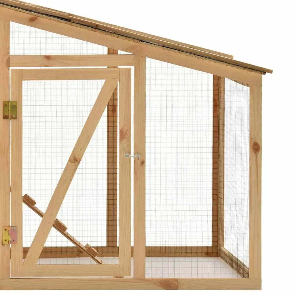Chicken Cage Hutch Solid Pine Wood Brown 178x67x92cm