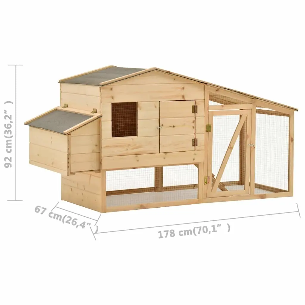 Chicken Cage Hutch Solid Pine Wood Brown 178x67x92cm