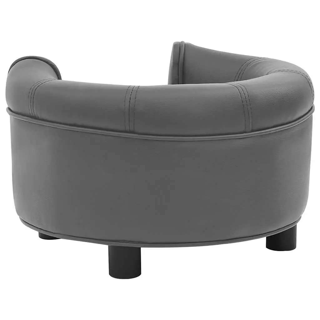 Dog Sofa Pet Bed Grey Plush Faux Leather 48 x 48 x 32 cm Wooden Frame