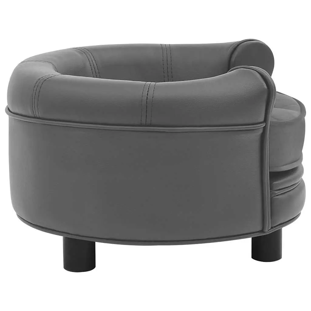Dog Sofa Pet Bed Grey Plush Faux Leather 48 x 48 x 32 cm Wooden Frame