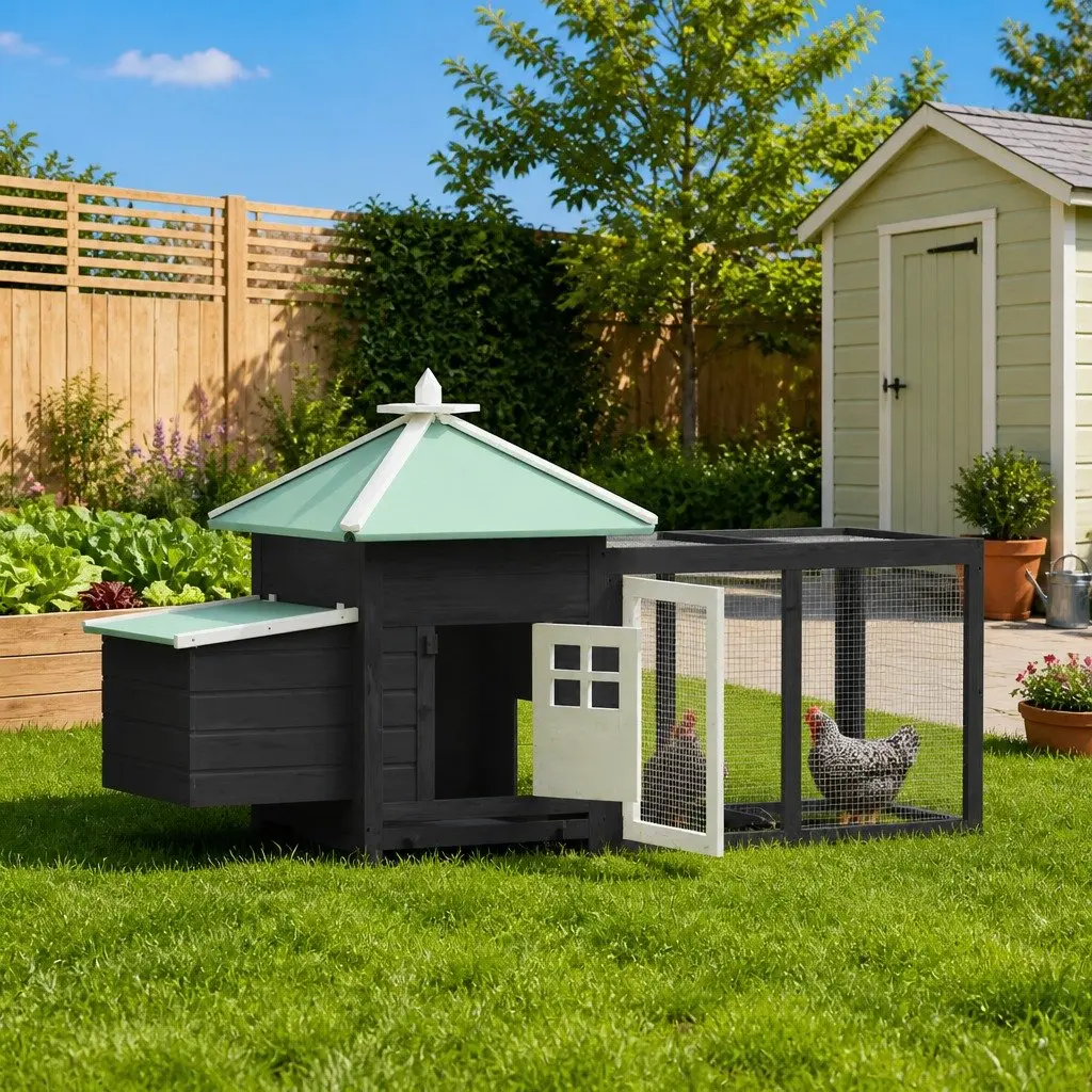 Wooden Chicken Coop Poultry Cage Large Run 190cm Grey