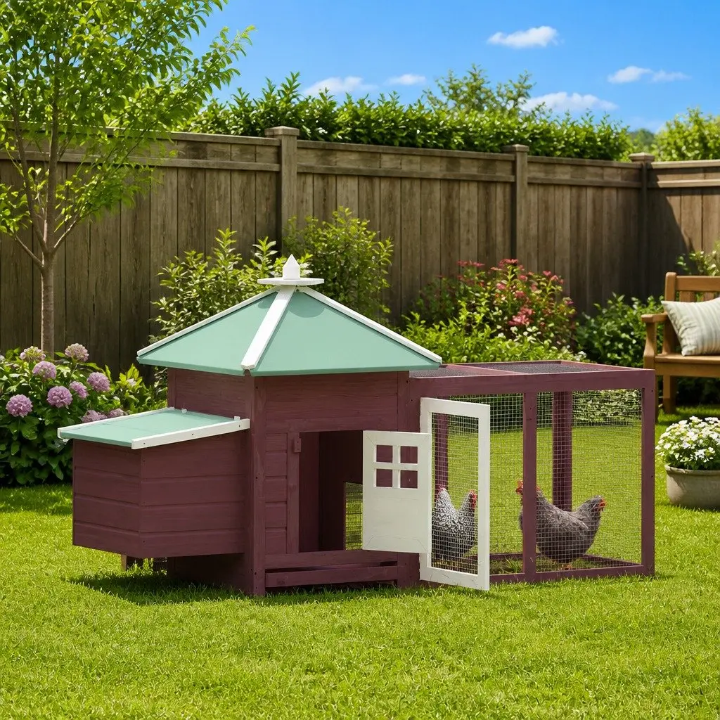 Chicken Coop Large Run Poultry Hen House Solid Fir Wood Brown