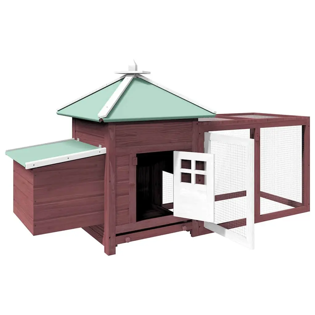 Chicken Coop Large Run Poultry Hen House Solid Fir Wood Brown