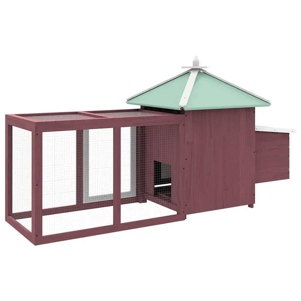 Chicken Coop Large Run Poultry Hen House Solid Fir Wood Brown