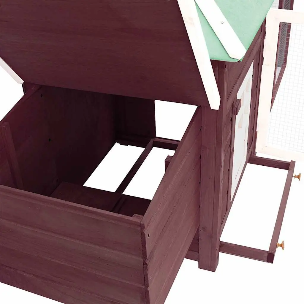Chicken Coop Large Run Poultry Hen House Solid Fir Wood Brown