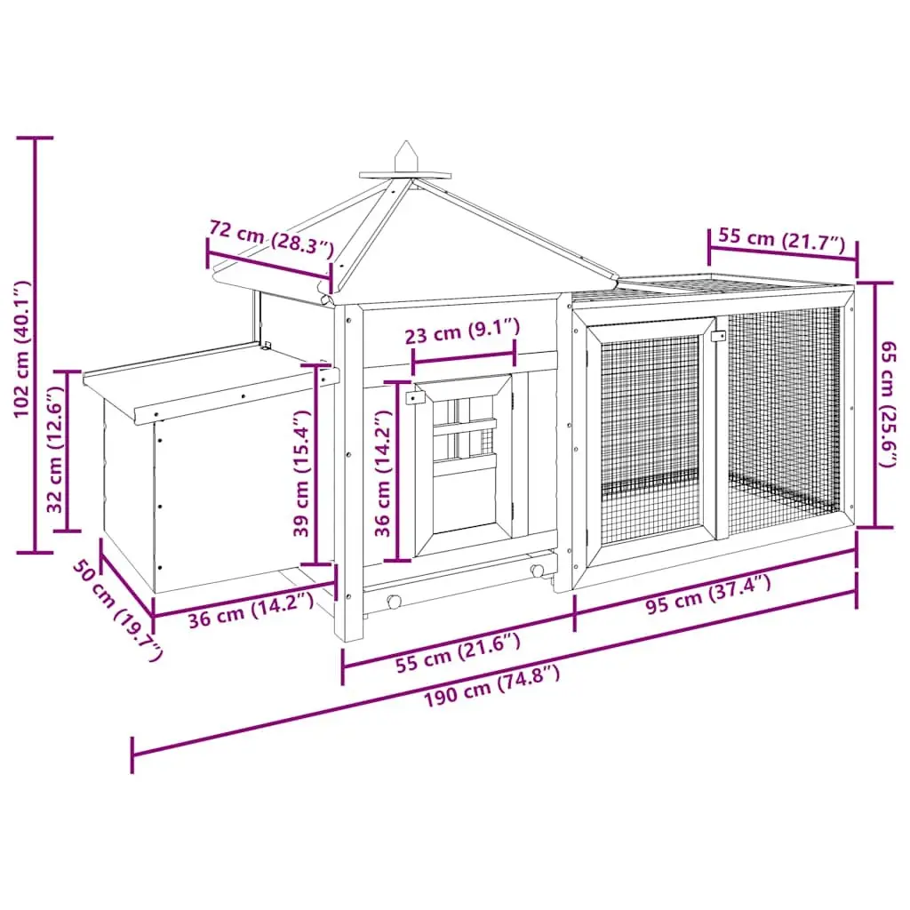 Chicken Coop Large Run Poultry Hen House Solid Fir Wood Brown