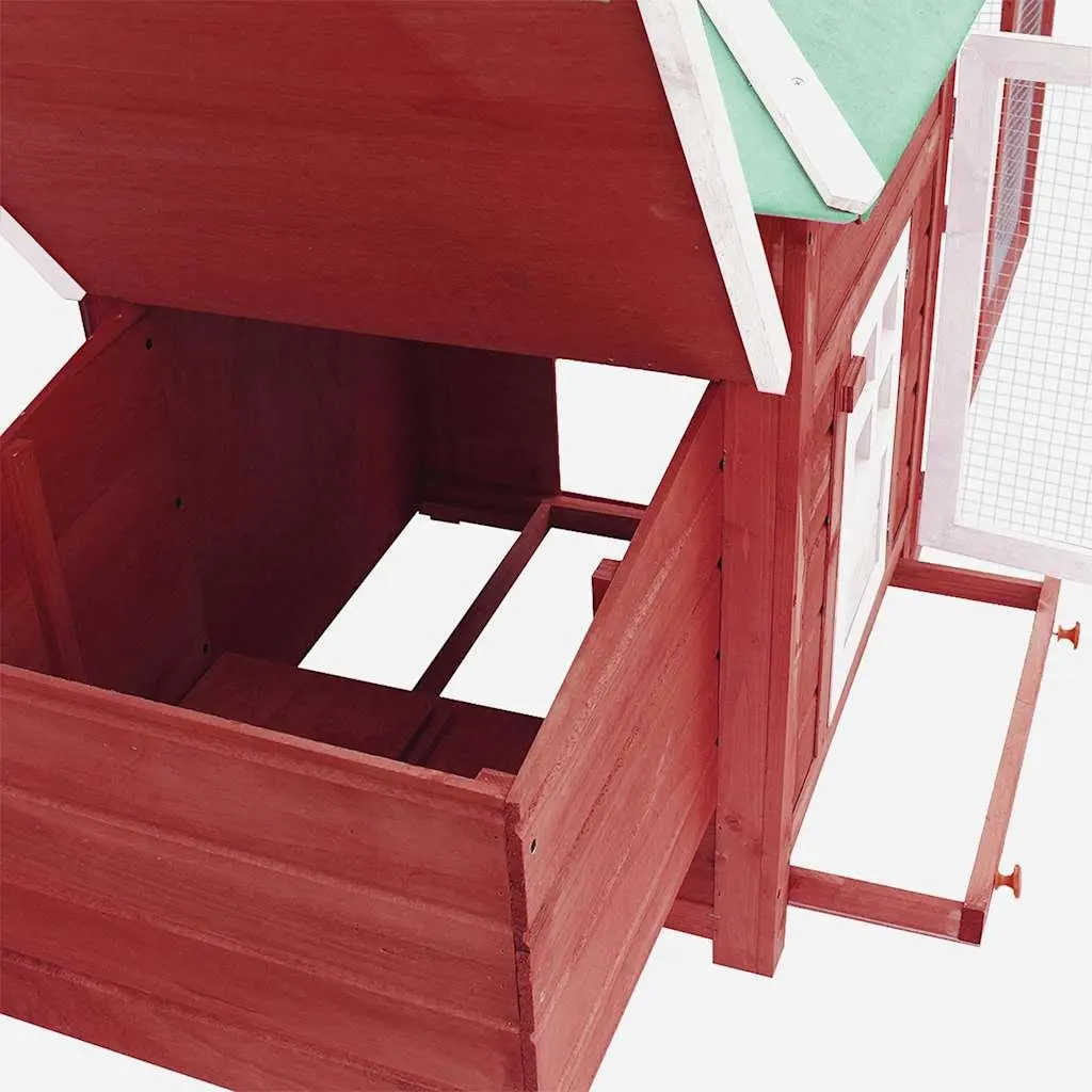 Wooden Chicken Coop Nesting Box Red 190x72x102cm Poultry Run Enclosure