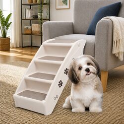 Folding Pet Stairs Steps Ramp for Small Large Dogs Cats Bed Sofa Access Cream
