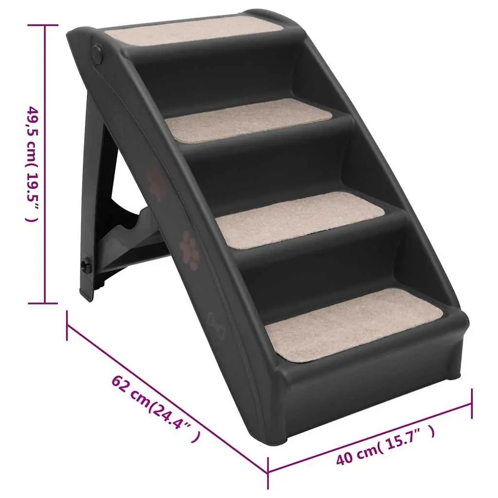 Folding Pet Stairs Ramp Ladder Access for Dogs and Cats Black