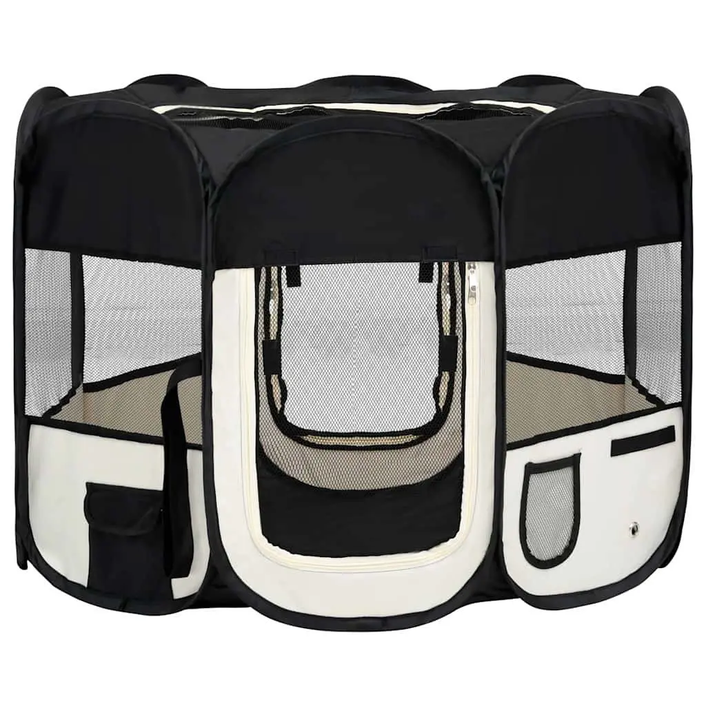 Foldable Dog Playpen Portable Pet Enclosure with Carrying Bag Black 90x90x58cm