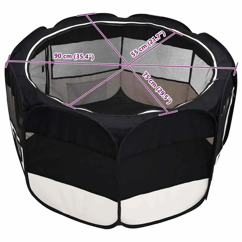 Foldable Dog Playpen Portable Pet Enclosure with Carrying Bag Black 90x90x58cm