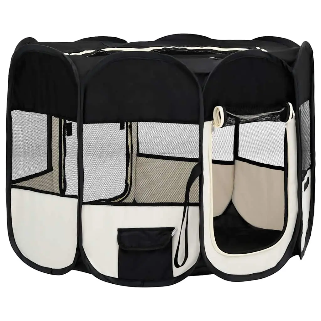 Foldable Dog Playpen Portable Pet Enclosure with Carrying Bag Black 90x90x58cm