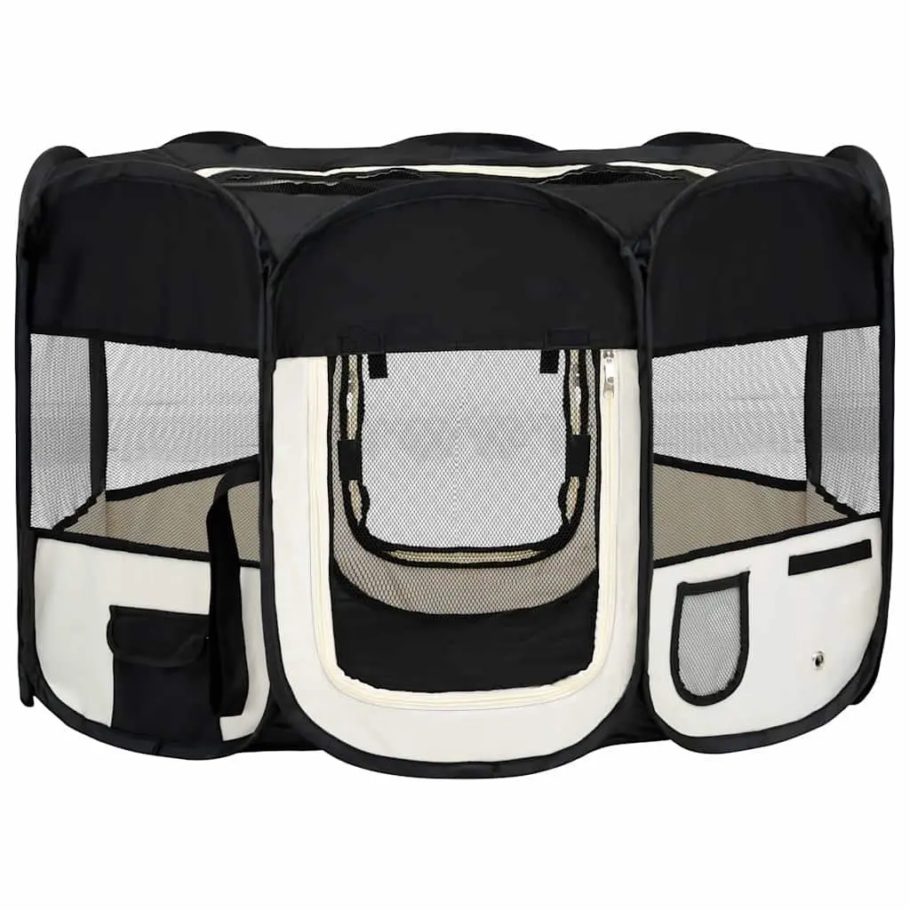 Foldable Dog Playpen Portable Puppy Training Enclosure 110 x 110 x 58 cm Black