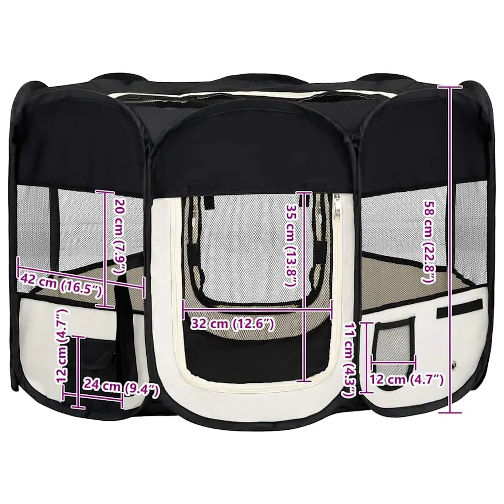 Foldable Dog Playpen Portable Puppy Training Enclosure 110 x 110 x 58 cm Black