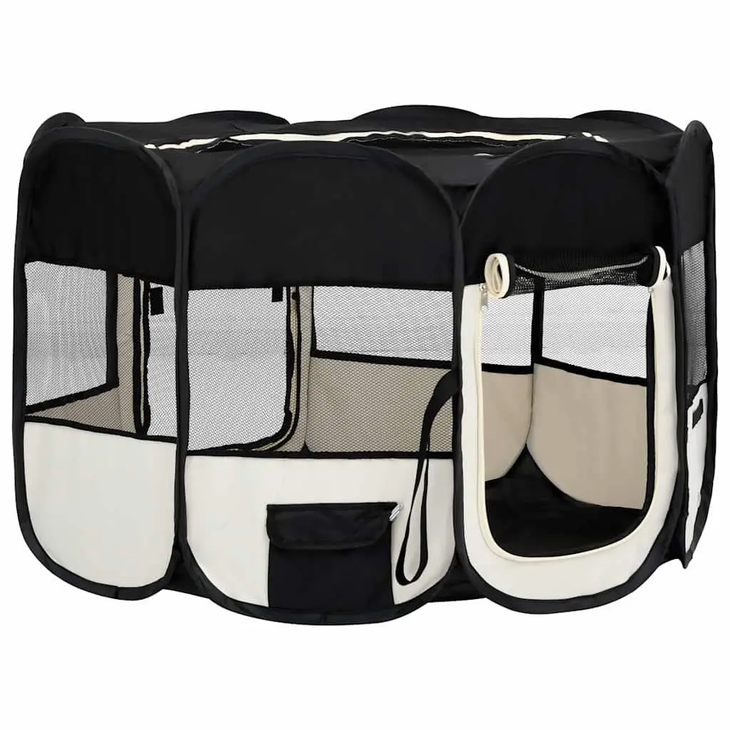 Foldable Dog Playpen Portable Puppy Training Enclosure 110 x 110 x 58 cm Black