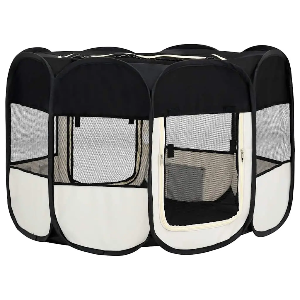 Foldable Dog Playpen Portable Puppy Training Enclosure 110 x 110 x 58 cm Black