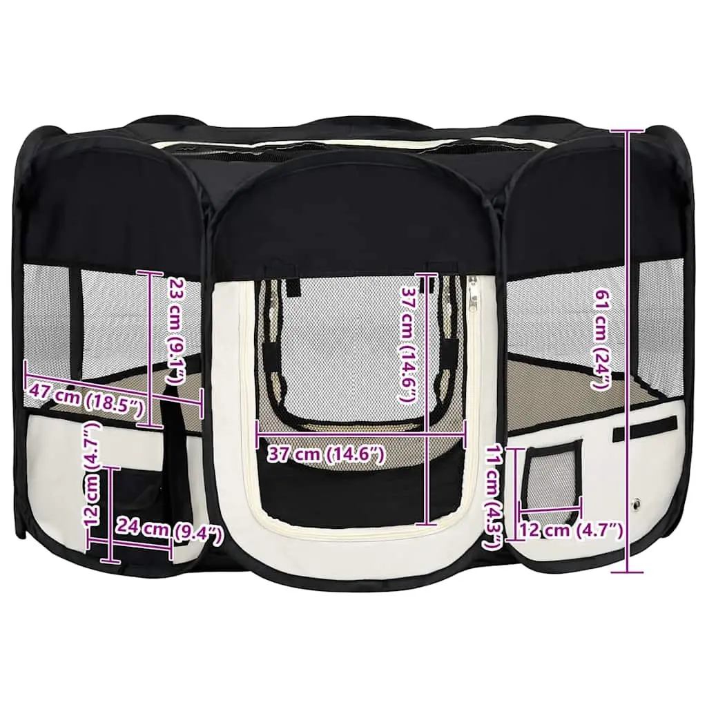 Foldable Dog Playpen Portable Pet Exercise Run Cage Training Area 125 x 125 x 61 cm Black