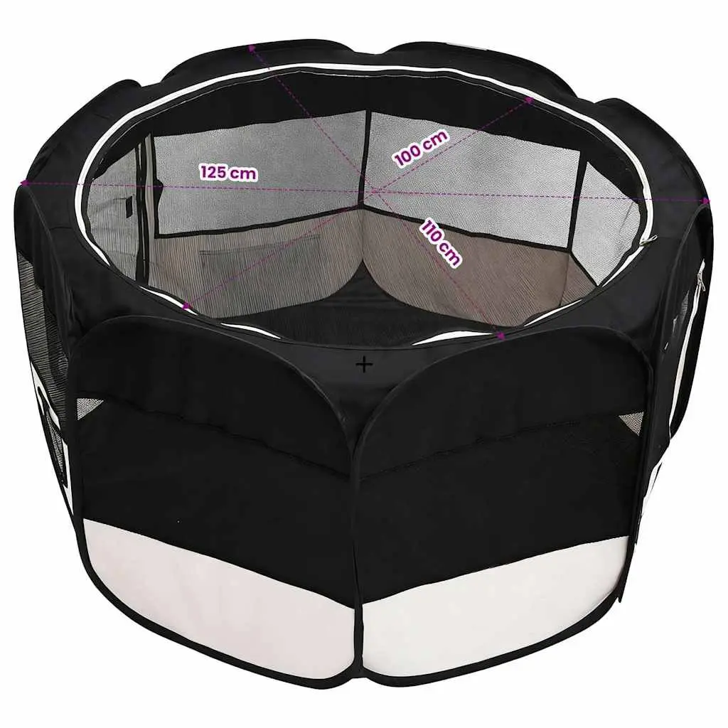 Foldable Dog Playpen Portable Pet Exercise Run Cage Training Area 125 x 125 x 61 cm Black