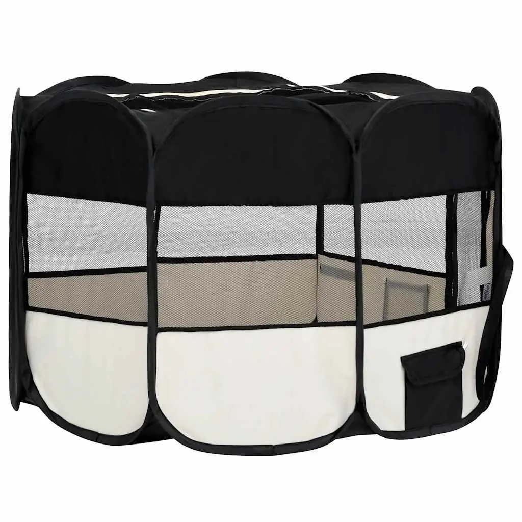 Foldable Dog Playpen Portable Pet Exercise Run Cage Training Area 125 x 125 x 61 cm Black