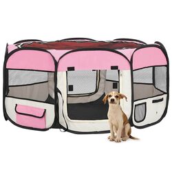 A Warm and Practical Pink Dog Playpen Solution