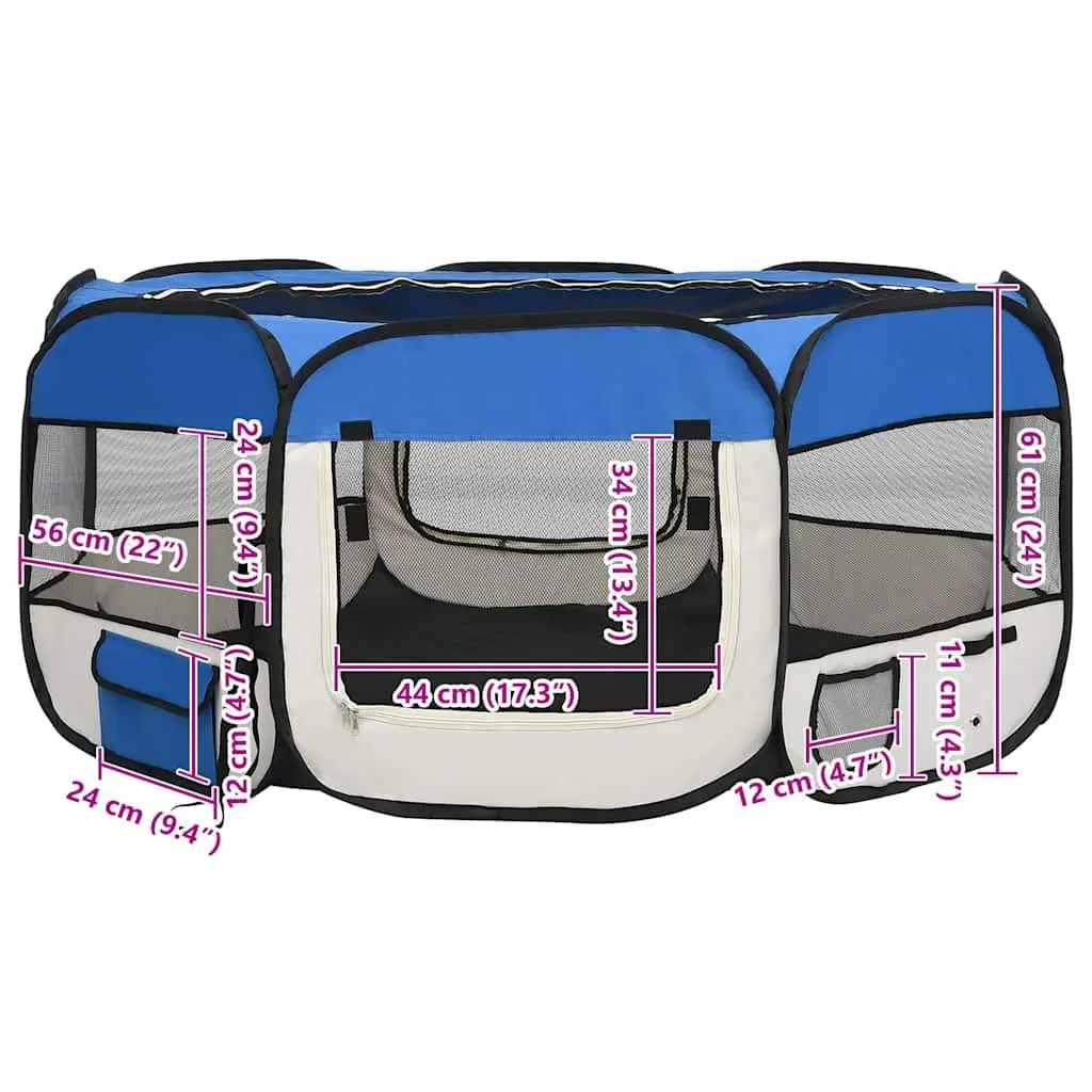 Foldable Dog Playpen Portable Pet Cage Exercise Pen 145x145x61 cm Blue