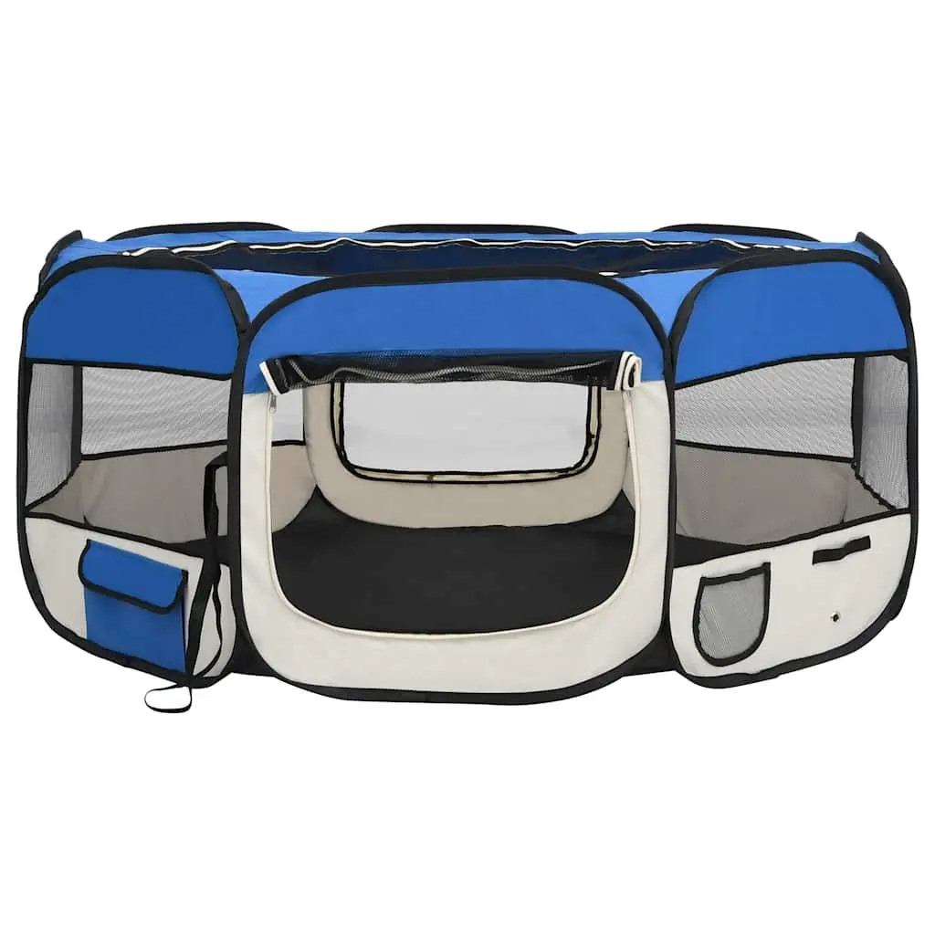 Foldable Dog Playpen Portable Pet Cage Exercise Pen 145x145x61 cm Blue