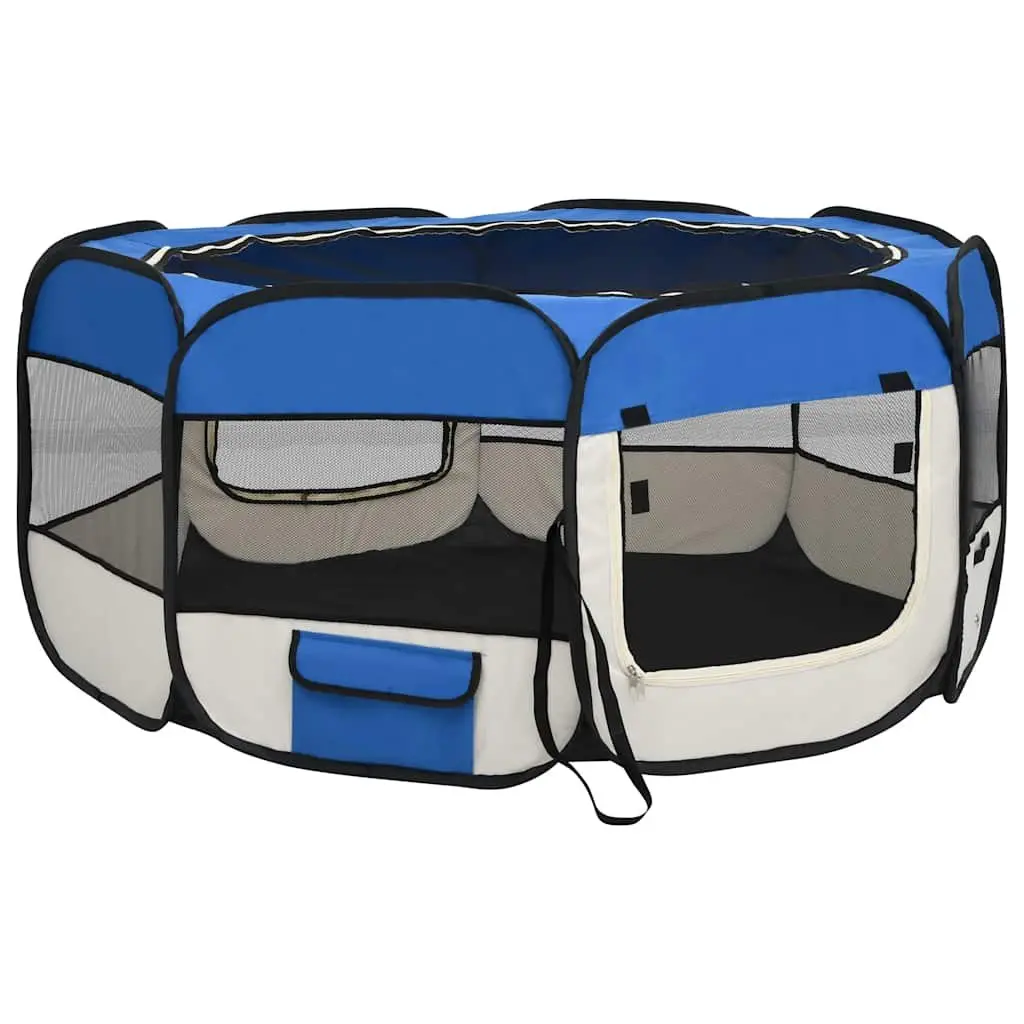 Foldable Dog Playpen Portable Pet Cage Exercise Pen 145x145x61 cm Blue