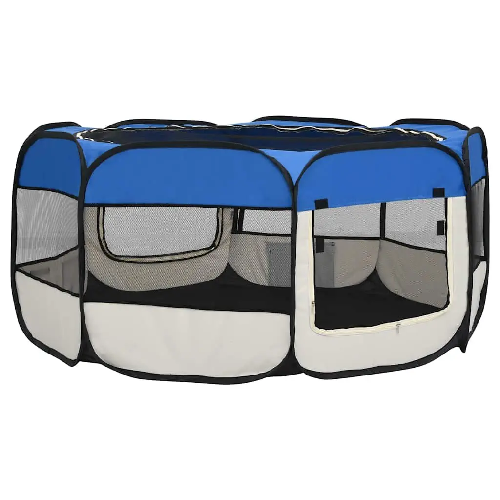 Foldable Dog Playpen Portable Pet Cage Exercise Pen 145x145x61 cm Blue
