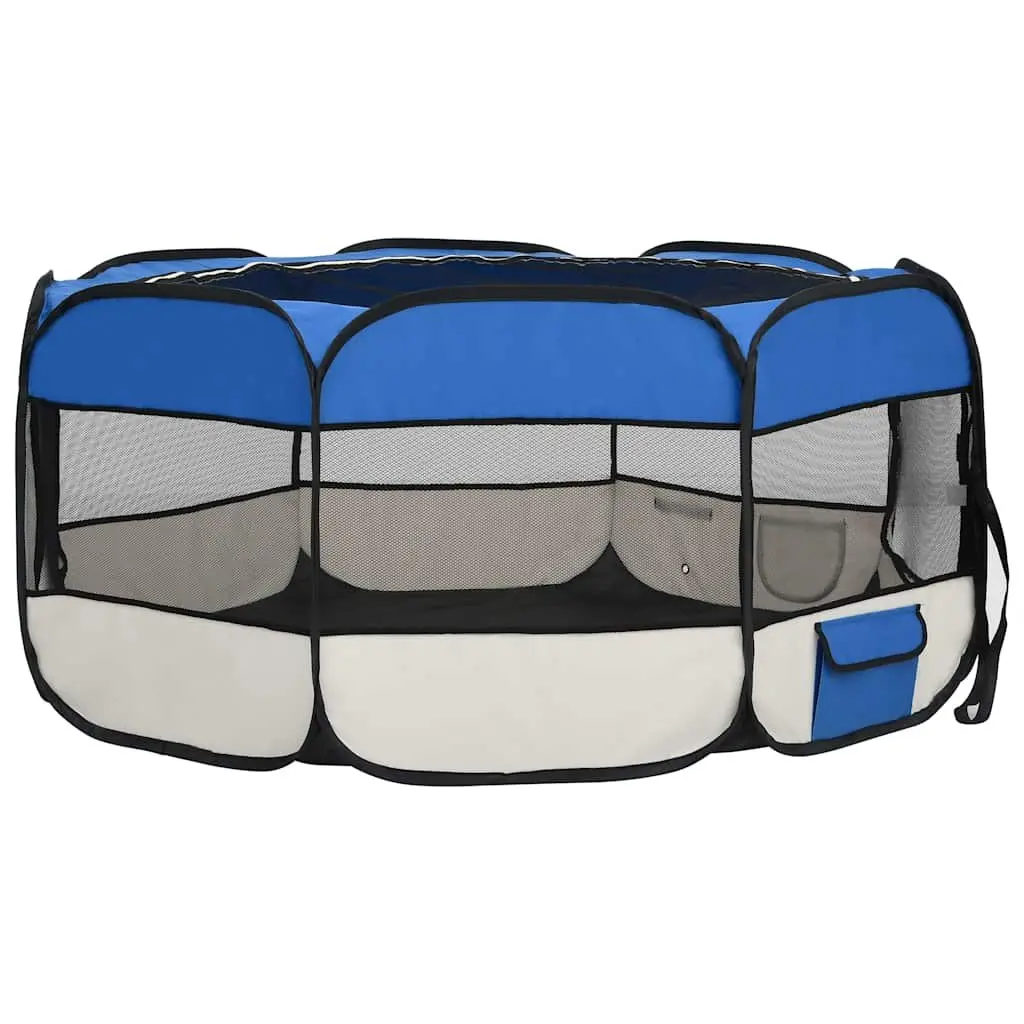 Foldable Dog Playpen Portable Pet Cage Exercise Pen 145x145x61 cm Blue
