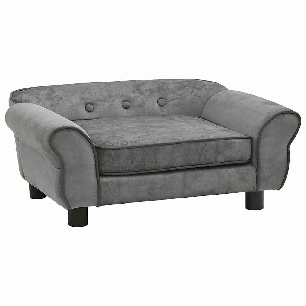 Dog Sofa Pet Bed Grey Plush Cushion Wooden Frame for Small Dogs Cats