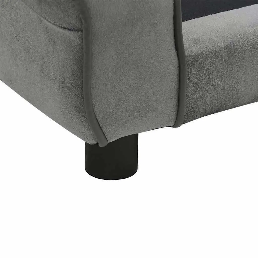 Dog Sofa Pet Bed Grey Plush Cushion Wooden Frame for Small Dogs Cats