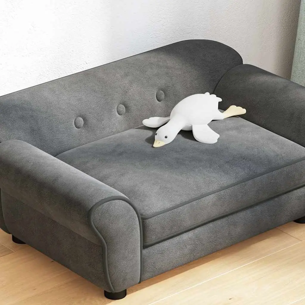 Dog Sofa Pet Bed Grey Plush Cushion Wooden Frame for Small Dogs Cats