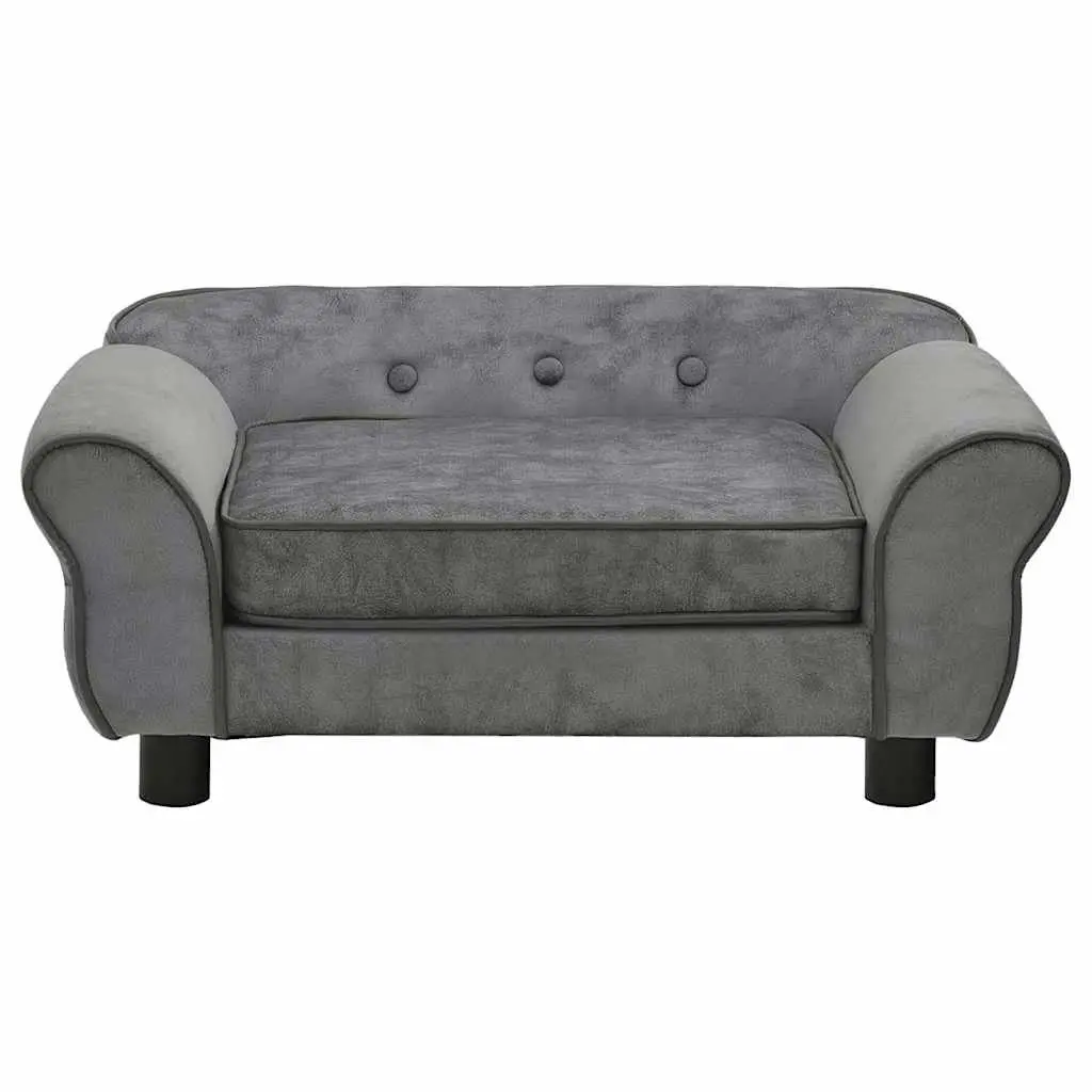 Dog Sofa Pet Bed Grey Plush Cushion Wooden Frame for Small Dogs Cats