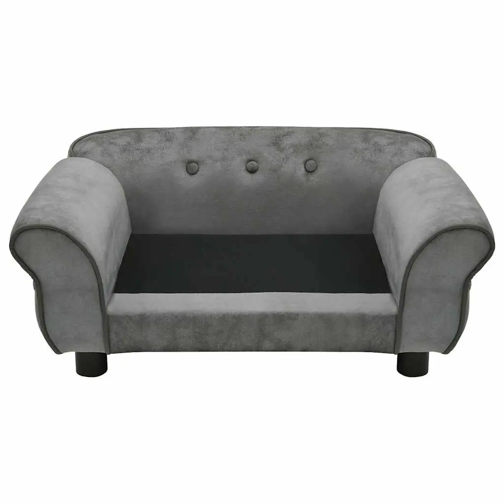 Dog Sofa Pet Bed Grey Plush Cushion Wooden Frame for Small Dogs Cats