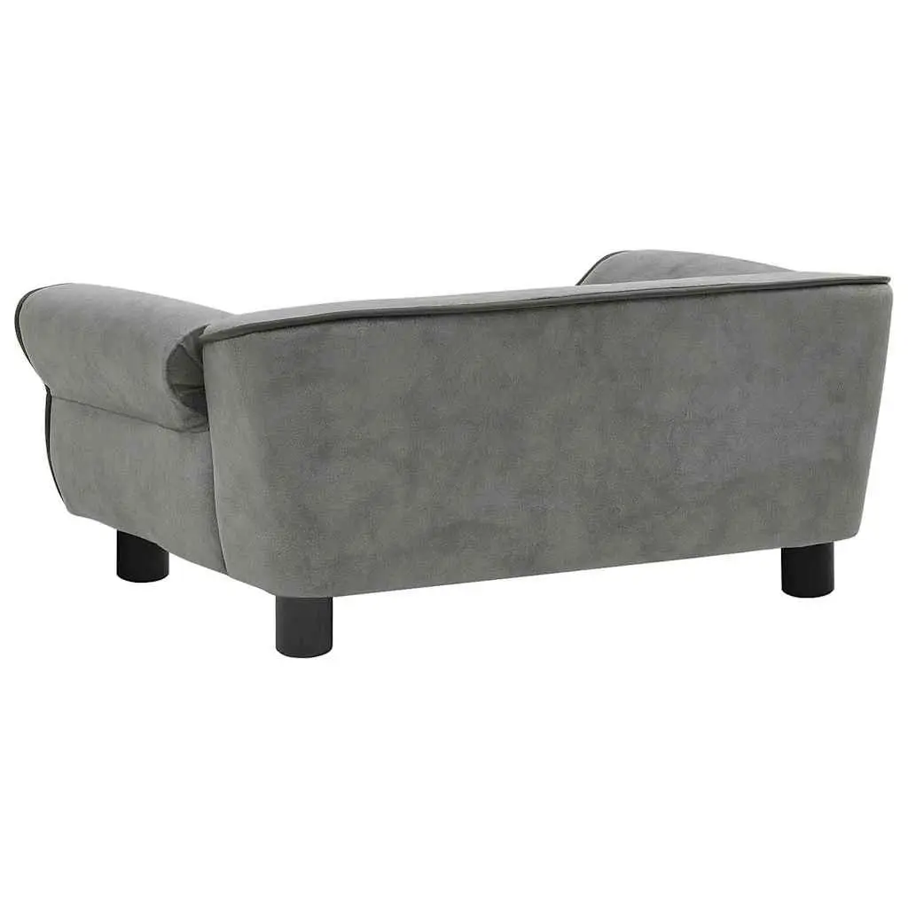 Dog Sofa Pet Bed Grey Plush Cushion Wooden Frame for Small Dogs Cats