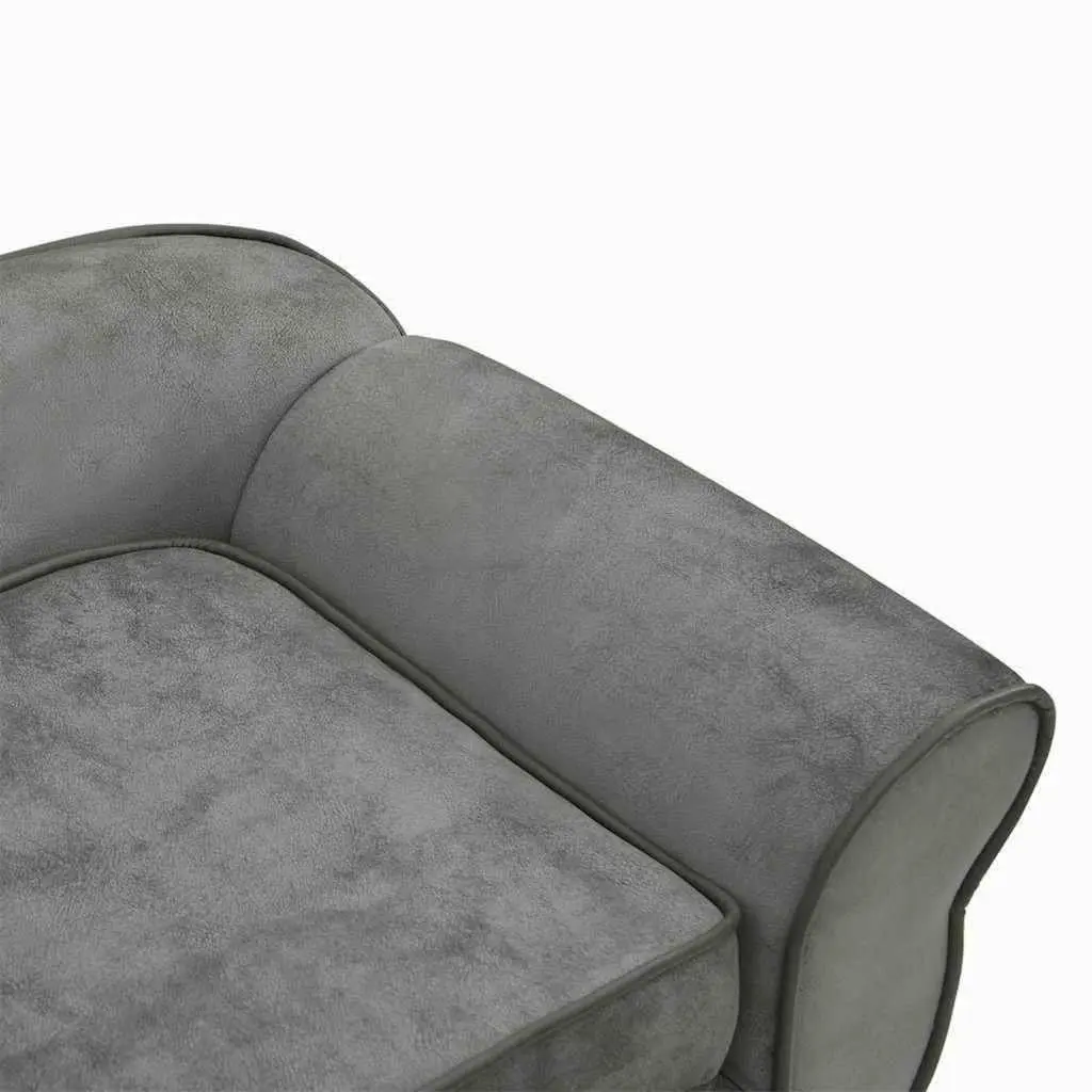 Dog Sofa Pet Bed Grey Plush Cushion Wooden Frame for Small Dogs Cats